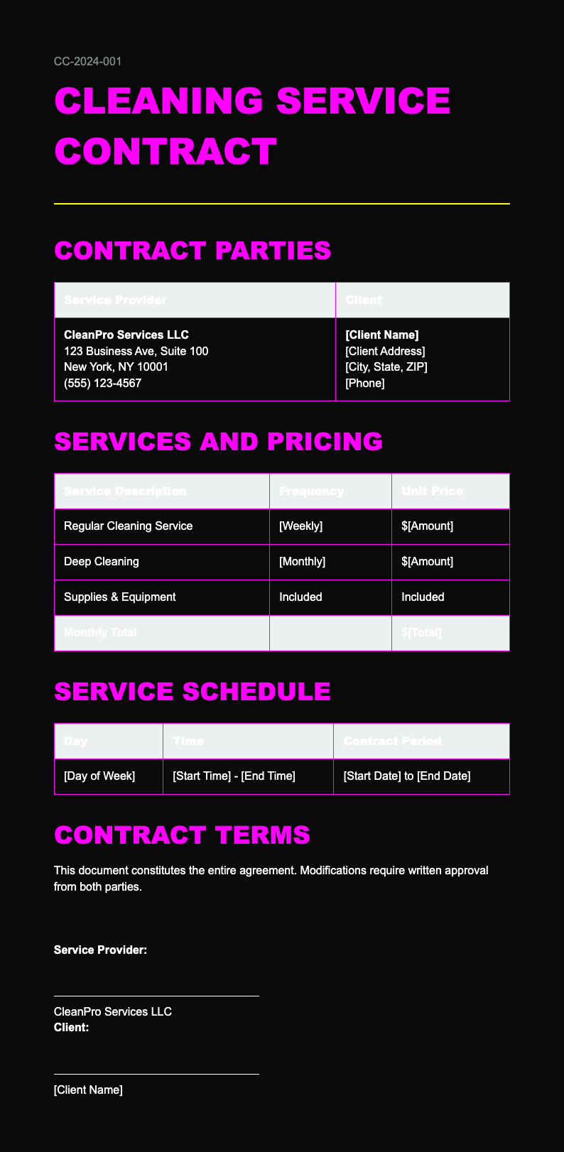 Vibrant modern cleaning contract